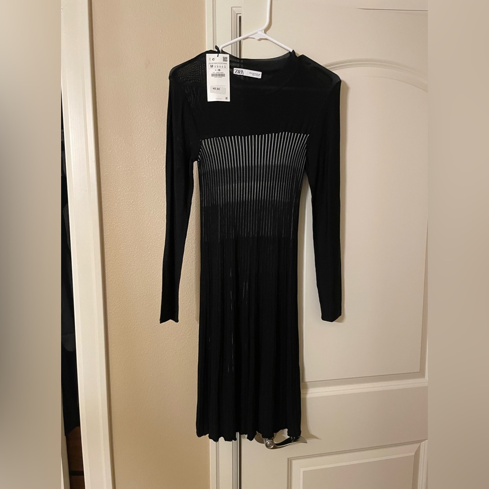 NWT Zara sheer black mini dress. Never worn. Size M
